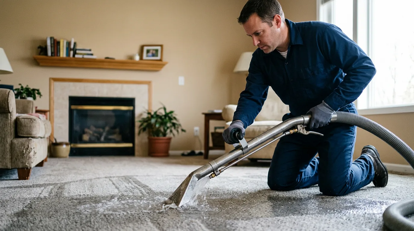 Water damage restoration technician working near Northfield, CT